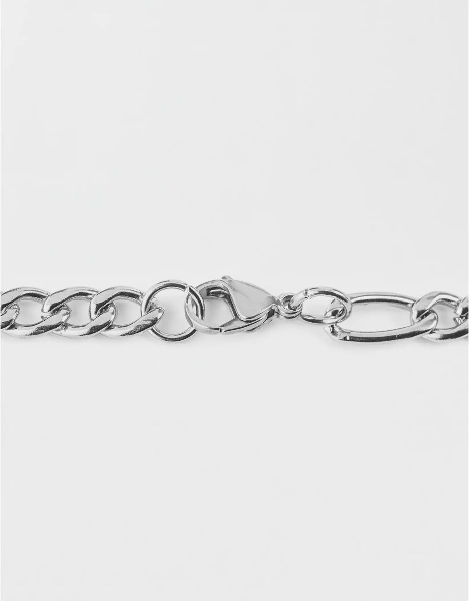 Bijoux American Eagle Stainless Steel Figaro Chain Necklace Argent Homme | LWG-11664152